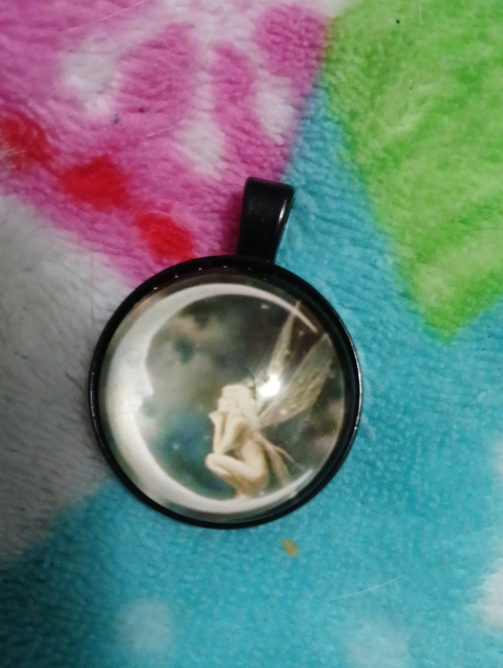 Glass Black Fairy Moon Pendant Necklace - Women Jewelry